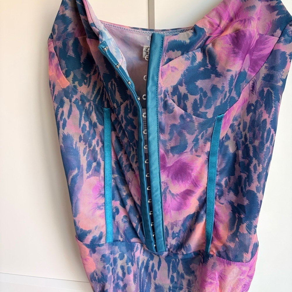 Free People Floral Bodysuit in Blue and Purple Deep Lagoon Combo | L - Picture 6 of 7